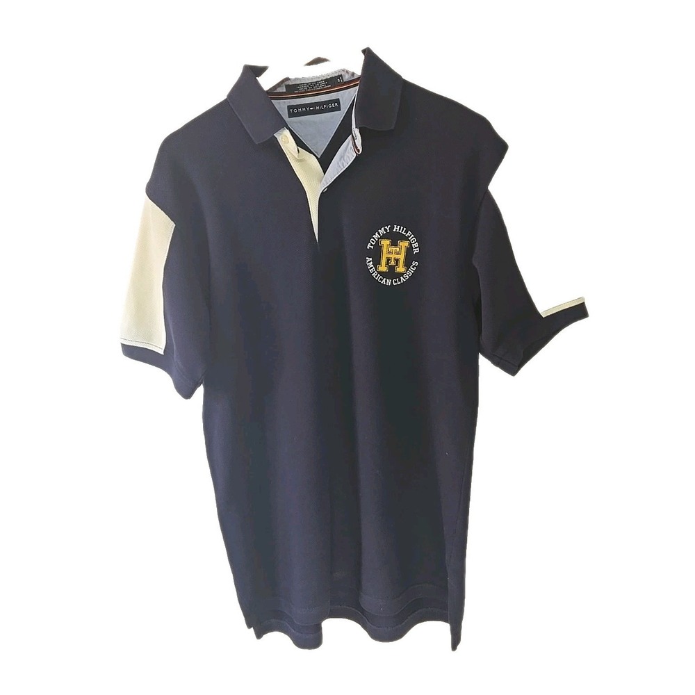 Vtg Tommy Hilfiger Polo Shirt Mens M Blue 90s Y2K Pique American Classics Logo M